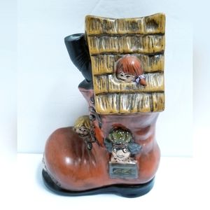Vintage Ceramic Boot Shoe House - Mouse And Kids Painted Nursery Rhyme Figurine